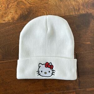 NEW Hello Kitty White Beanie One Size Embroidered Logo Winter Hat